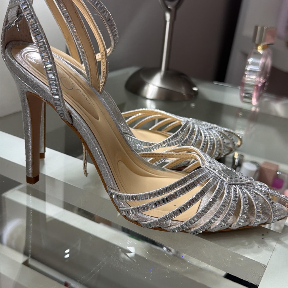 Jessica Simpson Silver Crystal Strappy High Heels